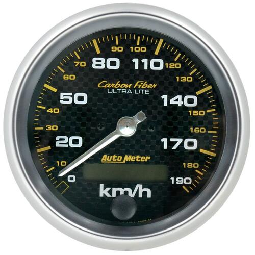 Autometer Gauge, Speedometer, 3 3/8", 190Km/H, Elec. Programmable, Carbon Fiber, Carbon Fiber