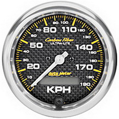 Autometer Gauge, Carbon Fiber, Speedometer, 3 3/8 in., 190km/h, Electric Programmable, Each