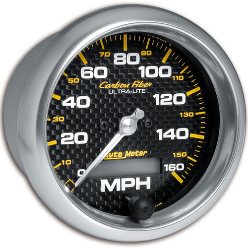Autometer Gauge, Carbon Fiber, Speedometer, 3 3/8 in., 160mph, Electric Programmable, Analog, Each