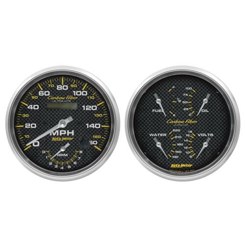 Autometer Gauge Kit, 2 Pc., Quad & Tach/Speedo, 5", Carbon Fiber, Carbon Fiber