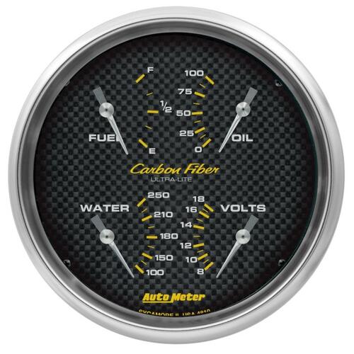 Autometer Gauge, Quad, 5", 240Ωe-33Ωf, Elec, Carbon Fiber, Carbon Fiber
