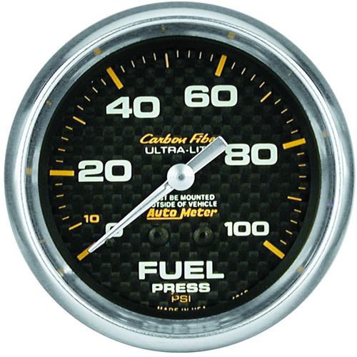 Autometer Gauge, Carbon Fiber, Fuel Pressure, 2 5/8 in., 100psi, Mechanical, Analog, Each