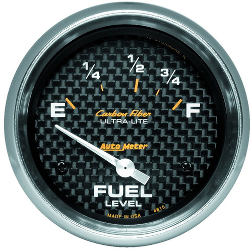 Autometer Gauge, Carbon Fiber, Fuel Level, 2 5/8 in., 73-10 Ohms, Electrical, Each