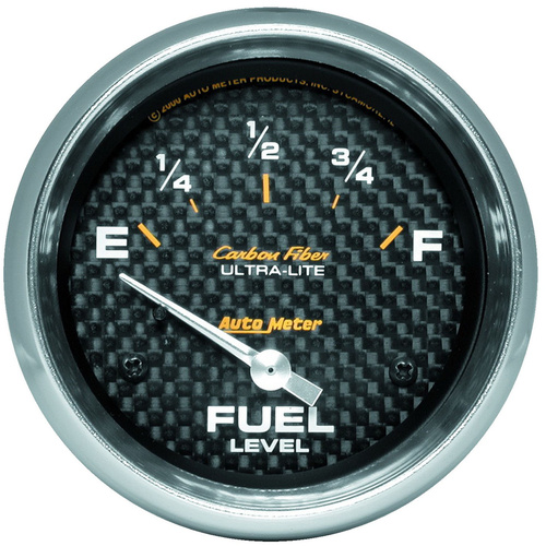 Autometer Gauge, Carbon Fiber, Fuel Level, 2 5/8 in., 240-33 Ohms, Electrical, Analog, Each