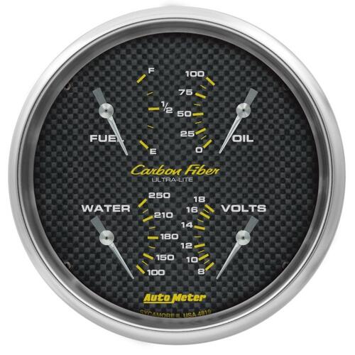 Autometer Gauge, Quad, 5", 0Ωe-90Ωf, Elec, Carbon Fiber, Carbon Fiber
