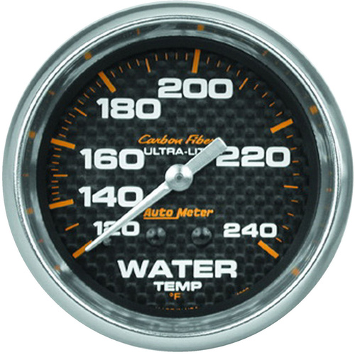 Autometer Gauge, Carbon Fiber, Water Temperature, 2 5/8 in., 120-240 Degrees F, Mechanical, Analog, Each
