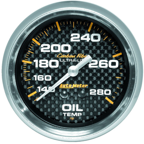 Autometer Gauge, Carbon Fiber, Oil Temperature, 2 5/8 in., 140-280 Degrees F, Mechanical, Each