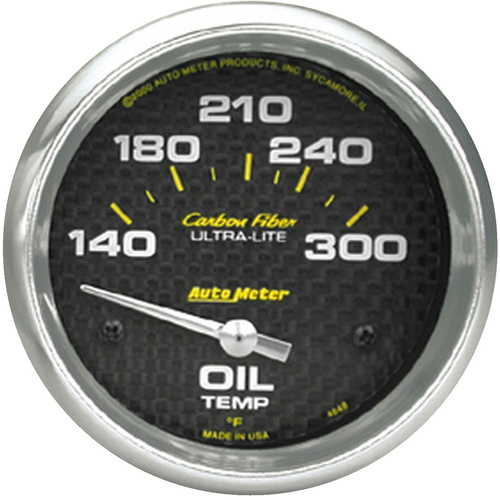 Autometer Gauge, Carbon Fiber, Oil Temperature, 2 5/8 in., 140-300 Degrees F, Electrical, Analog, Each