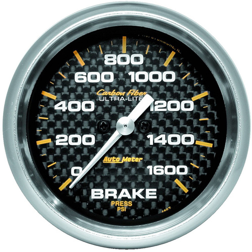 Autometer Gauge, Carbon Fiber, Brake Pressure, 2 5/8 in., 1600psi, Digital Stepper Motor, Analog, Each