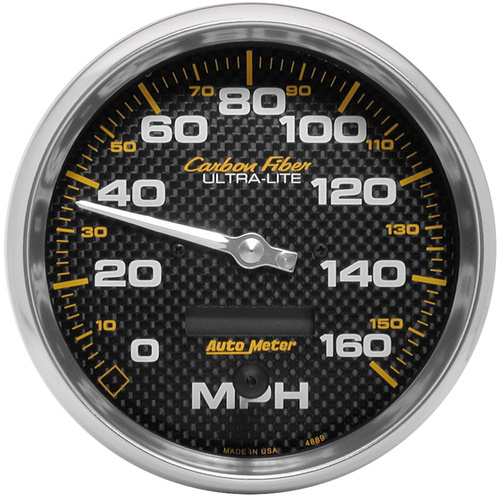 Autometer Gauge, Carbon Fiber, Speedometer, 5 in, 160mph, Electric Programmable, Analog, Each