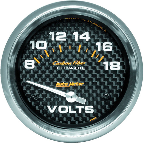 Autometer Gauge, Carbon Fiber, Voltmeter, 2 5/8 in., 18V, Electrical, Analog, Each