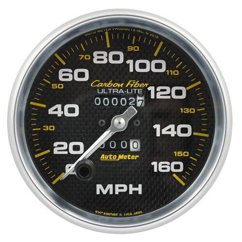 Autometer Gauge, Speedometer, 5", 160Mph, Mechanical, Carbon Fiber, Carbon Fiber