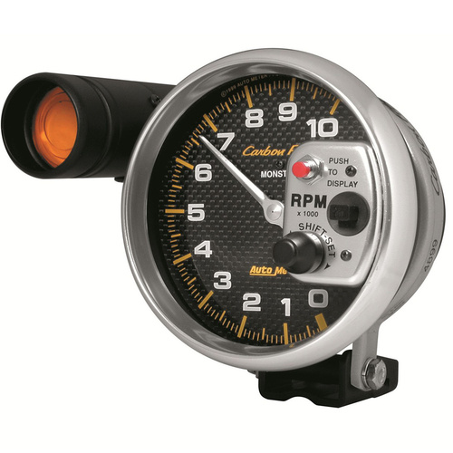 Autometer Gauge, Carbon Fiber, Tachometer, 5 in., 0-10K RPM, Pedestal w/ EXT. Shift-Lite, Analog, Each