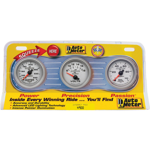 Autometer Gauge Set, Ultra-Lite II, Analog Oil Pressure Voltmeter Water Temperature 2 1/16 in. Kit