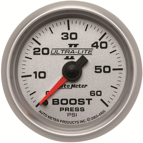Autometer Gauge, Ultra-Lite II, Boost, 2 1/16 in., 60psi, Mechanical, Analog, Each