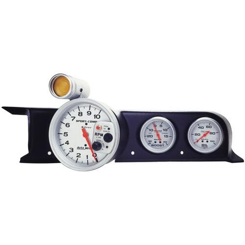 Autometer Gauge Mount, Dash Top, Triple, (5" Pedestal Tach, 2 5/8"X2), Mustang 87-93 Fox, Mounting S