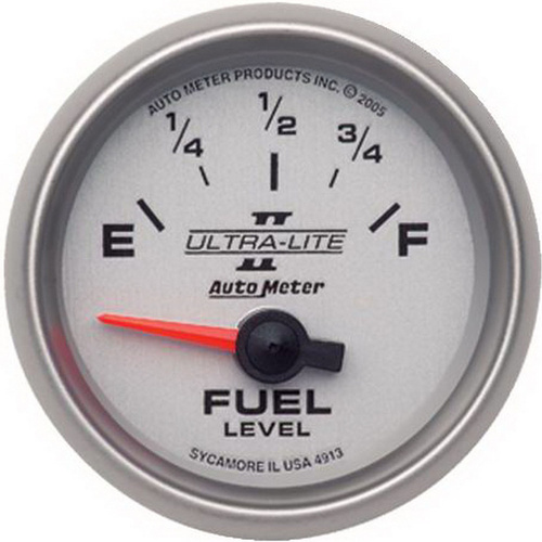 Autometer Gauge, Ultra-Lite II, Fuel Level, 2 1/16 in., 0-90 Ohms, Electrical, Analog, Each