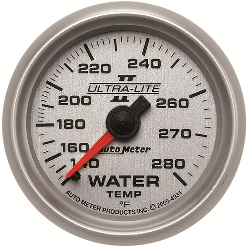 Autometer Gauge, Ultra-Lite II, Water Temperature, 2 1/16 in., 140-280 Degrees F, Mechanical, Analog, Each