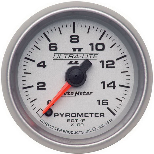 Autometer Gauge, Ultra-Lite II, Pyrometer (EGT), 2 1/16 in., 1600 Degrees F, Digital Stepper Motor, Analog, Each
