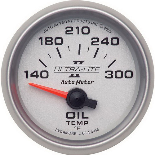 Autometer Gauge, Ultra-Lite II, Oil Temperature, 2 1/16 in., 140-300 Degrees F, Electrical, Analog, Each