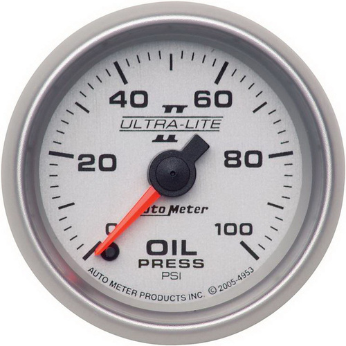 Autometer Gauge, Ultra-Lite II, Oil Pressure, 2 1/16 in., 100psi, Digital Stepper Motor, Analog, Each