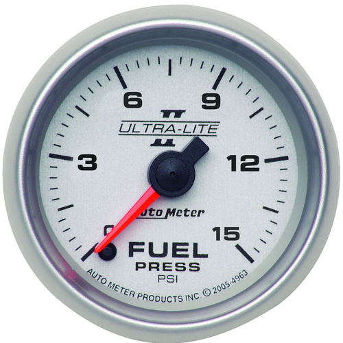 Autometer Gauge, Ultra-Lite II, Fuel Pressure, 2 1/16 in., 15psi, Digital Stepper Motor, Analog, Each