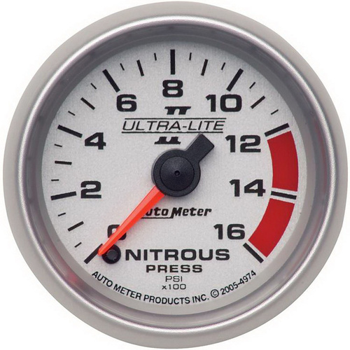 Autometer Gauge, Ultra-Lite II, Nitrous Pressure, 2 1/16 in., 1600psi, Digital Stepper Motor, Analog, Each