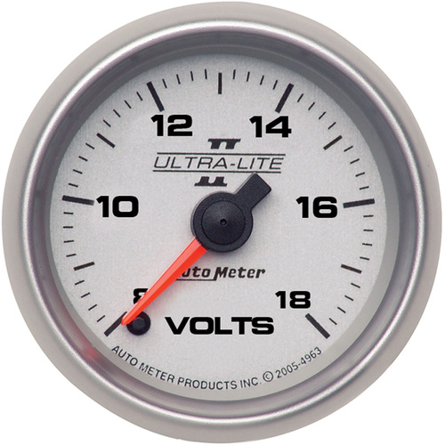 Autometer Gauge, Ultra-Lite II, Voltmeter, 2 1/16 in., 18V, Digital Stepper Motor, Analog, Each