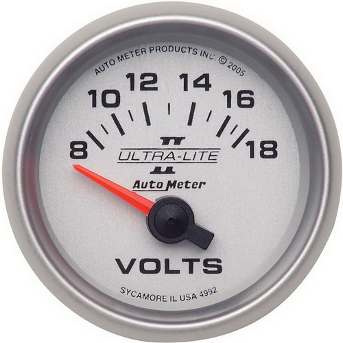 Autometer Gauge, Ultra-Lite II, Voltmeter, 2 1/16 in., 18V, Electrical, Analog, Each