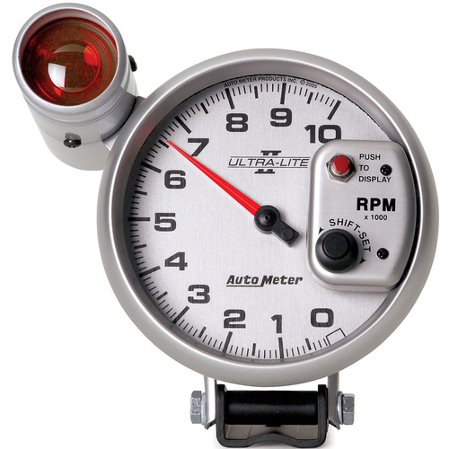 Autometer Gauge, Ultra-Lite II, Tachometer, 5 in., 0-10K RPM, Pedestal w/ EXT. Shift-Lite, Analog, Each
