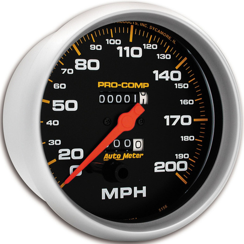 Autometer Gauge, Pro-Comp, Speedometer, 5 in, 200mph, Mechanical, Each