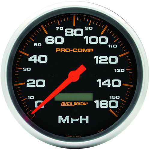 Autometer Gauge, Pro-Comp, Speedometer, 5 in., 160mph, Electric Programmable w/ LCD Odometer, Analog, Each