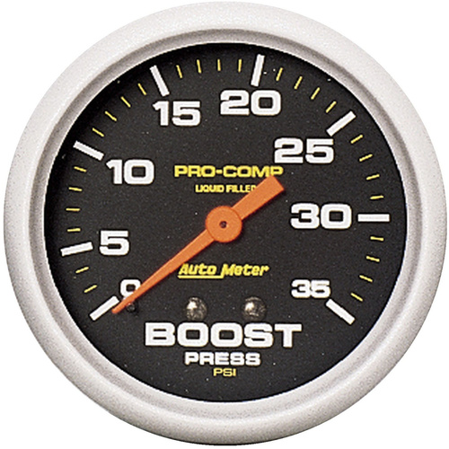 Autometer Gauge, Pro-Comp, BOOST PRESSURE, 2 5/8 in., 35psi, Liquid Filled Mechanical,