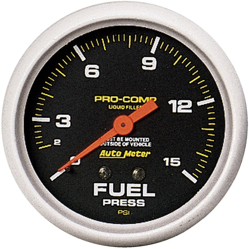 Autometer Gauge, Pro-Comp, Fuel Pressure, 2 5/8 in., 15psi, Liquid Filled Mechanical, Analog, Each