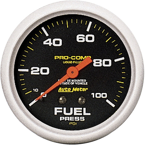 Autometer Gauge, Pro-Comp, Fuel Pressure, 2 5/8 in., 100psi, Liquid Filled Mechanical, Analog, Each