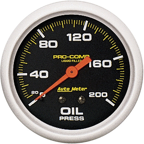 Autometer Gauge, Pro-Comp, Oil Pressure, 2 5/8 in., 200psi, Liquid Filled Mechanical, Analog, Each