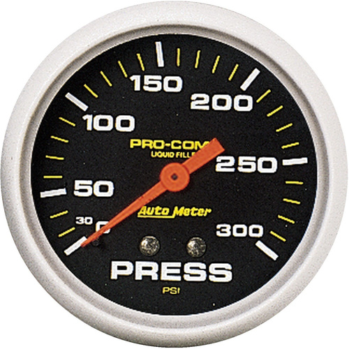 Autometer Gauge, Pro-Comp, PRESSURE, 2 5/8 in., 300psi, Liquid Filled Mechanical,
