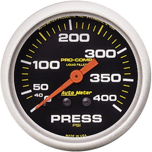 Autometer Gauge, Pro-Comp, PRESSURE, 2 5/8 in., 400psi, Liquid Filled Mechanical,