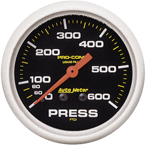 Autometer Gauge, Pro-Comp, PRESSURE, 2 5/8 in, 600psi, Liquid Filled Mechanical,