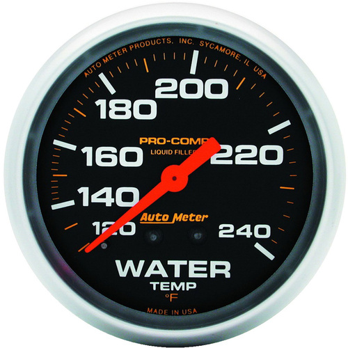 Autometer Gauge, Pro-Comp, Water Temperature, 2 5/8 in., 120-240 Degrees F, Liquid Filled Mechanical, Each