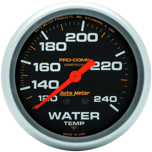 Autometer Gauge, Pro-Comp, Water Temperature, 2 5/8 in., 120-240 Degrees F, Liquid Filled Mechanical, 12ft., Analog, Each