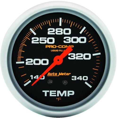 Autometer Gauge, Pro-Comp, TEMPERATURE, 2 5/8 in., 140-340 Degrees F, Liquid Filled Mechanical, 8ft.,