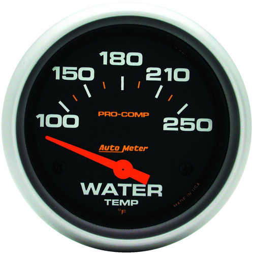 Autometer Gauge, Pro-Comp, Water Temperature, 2 5/8 in., 100-250 Degrees F, Electrical, Analog, Each