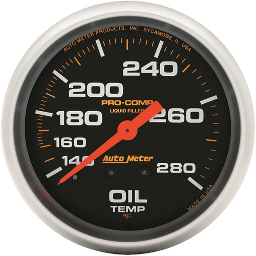 Autometer Gauge, Pro-Comp, Oil Temperature, 2 5/8 in., 140-280 Degrees F, Liquid Filled Mechanical, Analog, Each