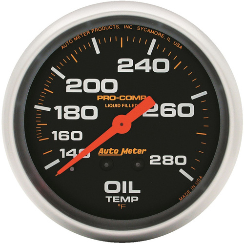 Autometer Gauge, Pro-Comp, Oil Temperature, 2 5/8 in., 140-280 Degrees F, Liquid Filled Mechanical, 12ft., Analog, Each