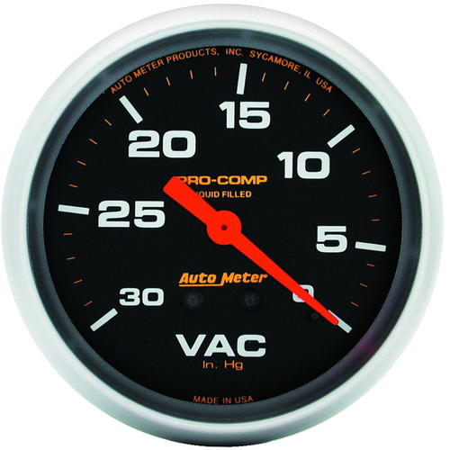 Autometer Gauge, Pro-Comp, Vacuum, 2 5/8 in., 30 in. Hg, Liquid Filled Mechanical, Analog, Each