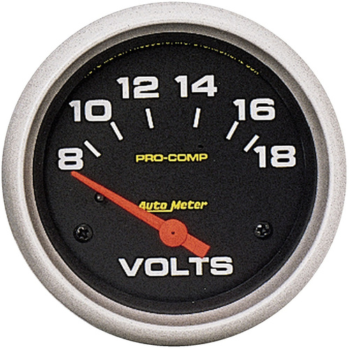 Autometer Gauge, Pro-Comp, Voltmeter, 2 5/8 in., 18V, Electrical, Analog, Each
