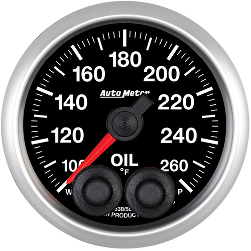 Autometer Gauge, Elite Series, Oil Temperature, 2 1/16 in., 260 Degrees F, Stepper Motor W/Peak & Warn, Each