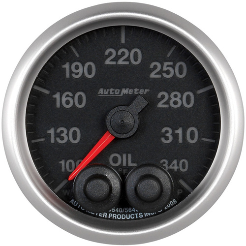 Autometer Gauge, Elite Series, Oil Temperature, 2 1/16 in., 340 Degrees F, Stepper Motor W/Peak & Warn, Analog, Each