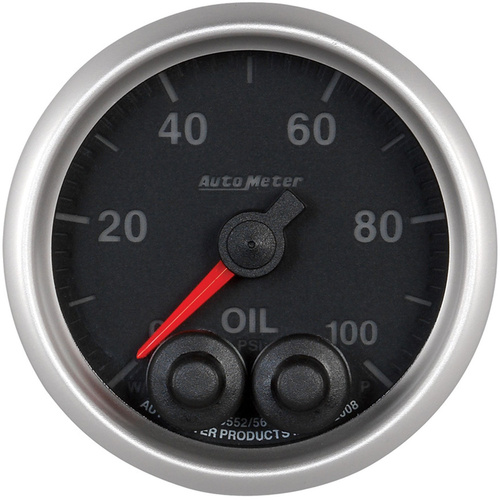 Autometer Gauge, Elite Series, Oil Pressure, 2 1/16 in., 100psi, Stepper Motor W/Peak & Warn, Each